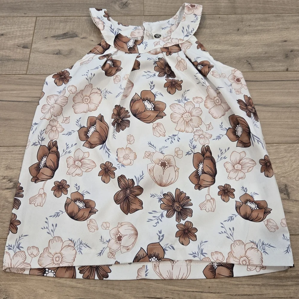 Boho Floral Summer Outfit Set  Sleeveless Top & Brown Shorts Size 5/6